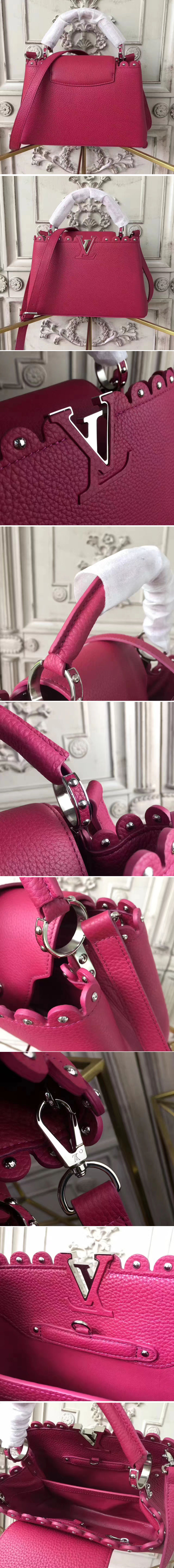 Replica Louis Vuitton M48864 Capucines MM Taurillon Leather Bags Rose