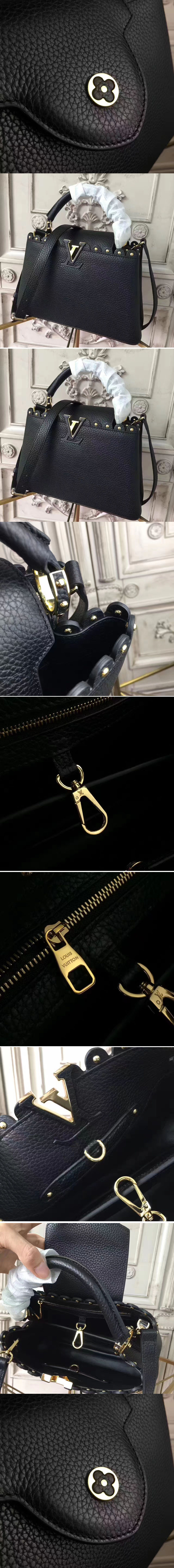 Replica Louis Vuitton M48864 Capucines MM Taurillon Leather Bags Black