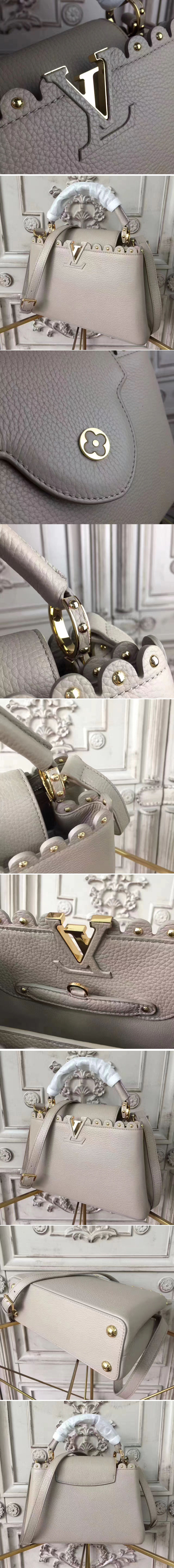 Replica Louis Vuitton M48864 Capucines MM Taurillon Leather Bags Grey