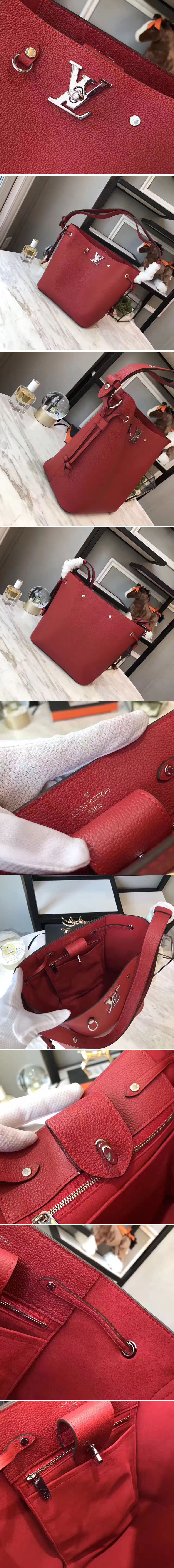 Replica Louis Vuitton M54677 Soft Calfskin Lockme Bucket Bags Red